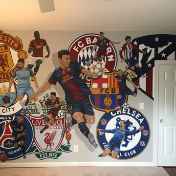 European Football/Soccer Clubs Mural, hand-painted in a bedroom by Tom Taylor