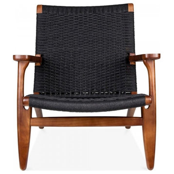 Easy Walnut Black Arm Lounge Chair With Woven Upholstery