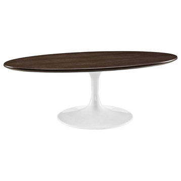Modway Lippa 48" Oval-Shaped Metal and Wood Coffee Table in Walnut