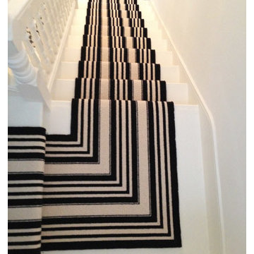 Black & White Striped Wool Carpet to Stairs