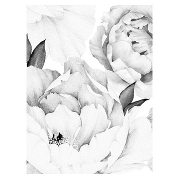 Peony Flower Mural Wall Art Wallpaper, Peel and Stick, Black & White, 24"x96"