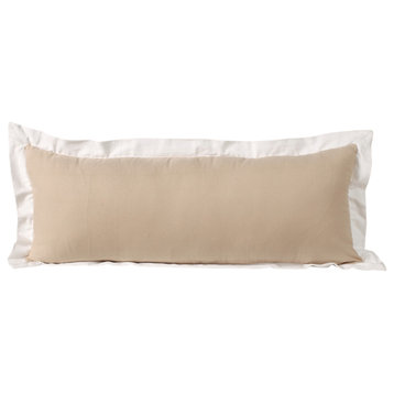 Ox Bay Handwoven Tan/White Bordered Organic Cotton Pillow Cover, 14"x36"