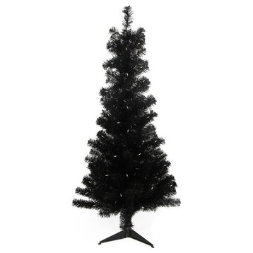 4'x29" Pre-Lit Slim Artificial Tinsel Christmas Tree, Clear Lights, Black