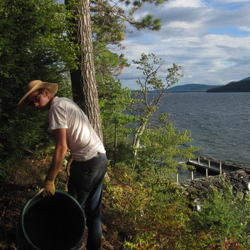 Planting by hand on the shores of Lake Winnipesaukee