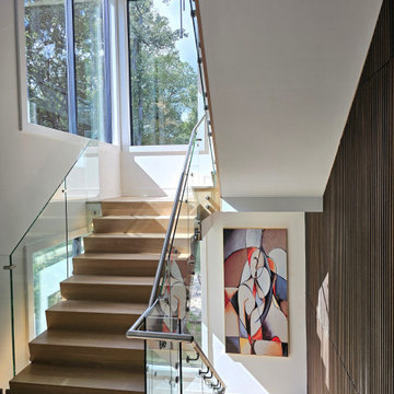 Project #129 | Modern White Oak Staircase with Slanted Risers
