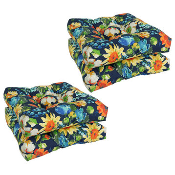 19" Squared Patterned Tufted Chair Cushions, Set of 4, Alfinia Fresco Caspian