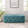 Modway Amour 48" Tufted Button Entryway Performance Velvet Bench in Sea Blue