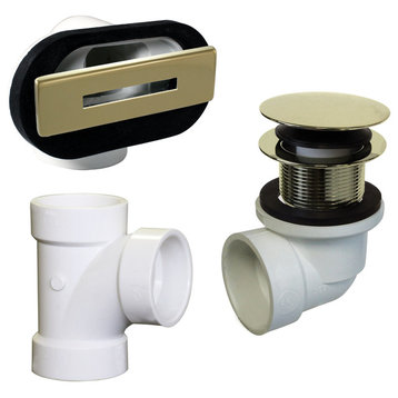 Linear Overflow Plumber's Pack WithTee and ADA Tip-Toe Drain, Polished Brass