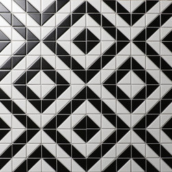 ANT Tile - Easy To Clean 2" Matte Porcelain Geometric Mosaic Tile Flooring, White/Black - Mosaic Tile