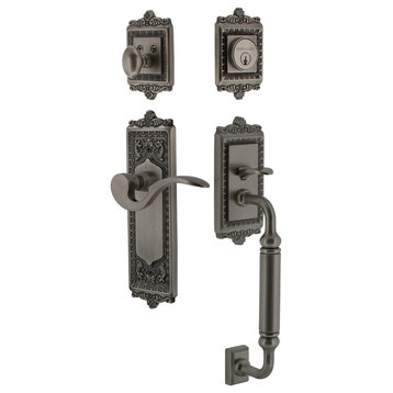 Egg & Dart Plate C Grip Entry Set Manor Lever, Antique Pewter, 2-3/4", Right