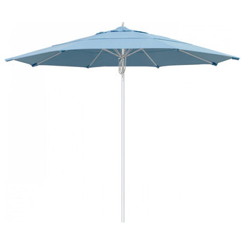 11' Patio Umbrella Silver Pole Fiberglass Rib Pulley Lift Sunbrella, Air Blue