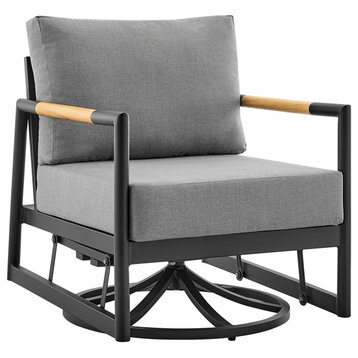 Royal Patio Swivel Glider Lounge Chair in Black Aluminum and Teak Wood