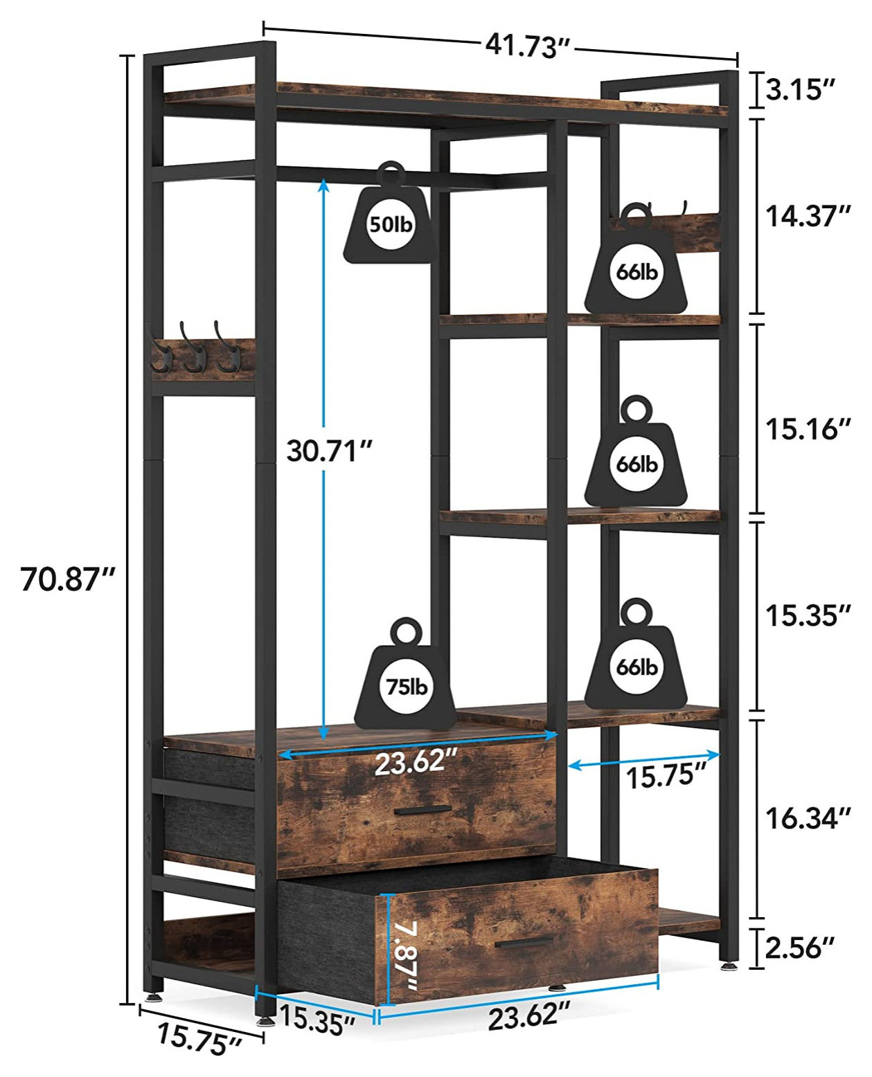 Tribesigns Freestanding Garment Rack With Shelves, Heavy Duty Clothing ...