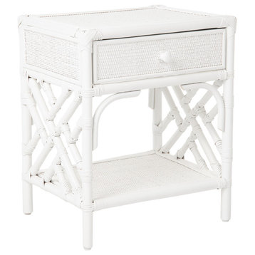 Rattan Chippendale Bedside Table, Natural, White