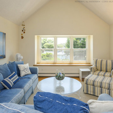 New Windows in Cozy Beach Style Living Room - Renewal by Andersen Long Island