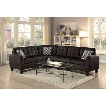 Dexter 2-Piece Set Reversible Sectional Sofa With 3 Pillows, Brown