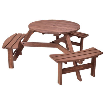Costway Patio 6 Person Outdoor Wood Picnic Table Bench Set Dining Seat Garden