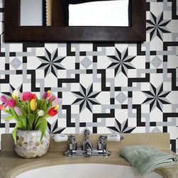 Moroccan Mosaic & Tile House - 8"x8" Sahara Handmade Cement Tile, Black/Gray, Set of 12 - Wall And Floor Tile