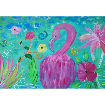 Bird Art Floor Mats, 24x36, Fantasy Flamingo Garden