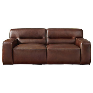 Sunset Trading Milan 17.5" Contemporary Leather Loveseat in Brown