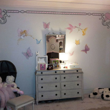 Hand painted French Nouveau Mural in Little Girl's Room