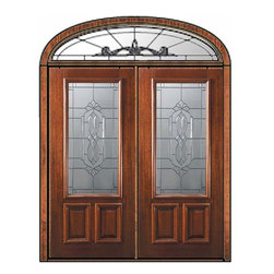 Prehung Transom Double Door 80 Mahogany Kensington 2/3 Lite Glass - Front Doors