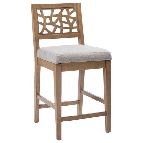 INK+IVY Crackle Lounge Wood Counter Stool 38.5" High, Light Grey