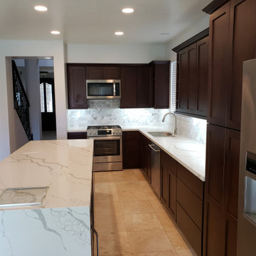 Orange Waterfall Kitchen