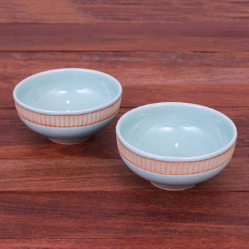 Novica Handmade Warm Springs Celadon Ceramic Bowls (Pair)
