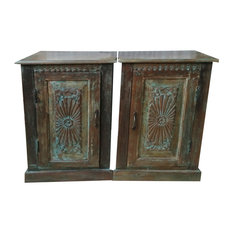 Consigned Antique Door Nightstand Side Tables Chakra Sunrays Cabinet End Table