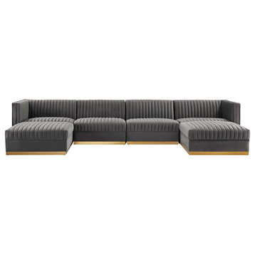 Sanguine Channel Velvet 6-Piece Modular Sectional Sofa, Gray
