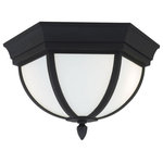 Sea Gull Lighting - Sea Gull Lighting 79136-12 Wynfield - 60W Two Light Outdoor Flush Mount - The Wynfield collection by Sea Gull Lighting complWynfield 60W Two Lig Black Etched/White G *UL Approved: YES Energy Star Qualified: n/a ADA Certified: n/a  *Number of Lights: Lamp: 2-*Wattage:60w A19 Medium Base bulb(s) *Bulb Included:No *Bulb Type:A19 Medium Base *Finish Type:Black