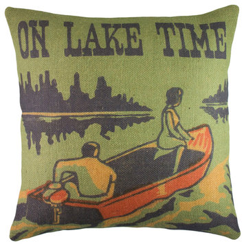 Lake Life Burlap Pillow, "On Lake Time"