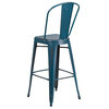 Flash Furniture 30" Metal Curved Slat Back Bar Stool in Distressed Kelly Blue