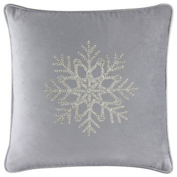 Sparkles Home Rhinestone Snowflake Pillow - 20x20" - Silver Velvet