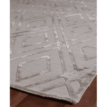 Metro Velvet Hand-Knotted Wool and Viscose Light Beige Area Rug, 9'x12'