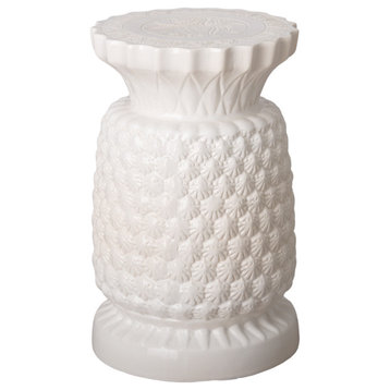 19" Pineapple White Ceramic Garden Stool