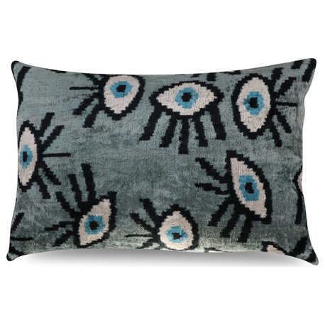 Canvello Handmade Handmade Velvet Silk Evil Eye Throw Pillow With Down Insert