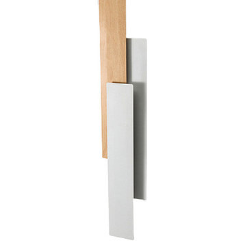 Modern Wall Lamp, Simple Geometric Style, White + Light Wood, L5.1xw2.1xh15.0"