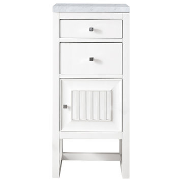 Athens 15" Cabinet w/ Drawers & Door, Glossy White w/ 3 CM Carrara Marble Top