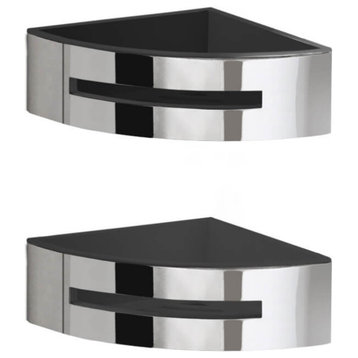 Set of Chrome Corner Shower Baskets With Black Inserts