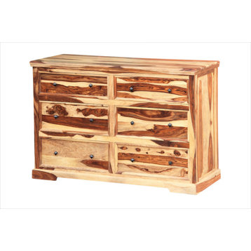 60" Two Tone Wood Rustic Farmhouse Double Dresser Chest of Drawers