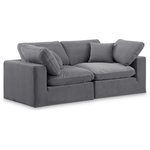 Meridian Furniture - Comfy Upholstered Modular Sofa, Grey, 2-Piece: 2 Corner Chair, Velvet - Give your space a whole new look with this grey Comfy velvet sofa. This handsome sofa fits nicely with other items in the Comfy collection and is a versatile seating option designed for adaptability, comfort and style. Wrapped in rich grey durable velvet upholstery, this sofa offers a plush embrace of overstuffed down feather cushions, carefully crafted to deliver the highest level of comfort. The perfect seat for creating an oasis for relaxation, this sofa has thick foam surrounding its frame for added support and coziness.