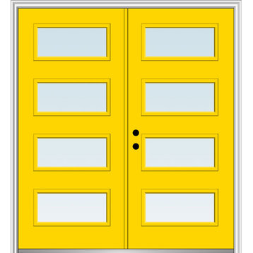 64"x80" 4-Lite Clear RH-Inswing Painted Fiberglass Double Door, 6-9/16" Frame