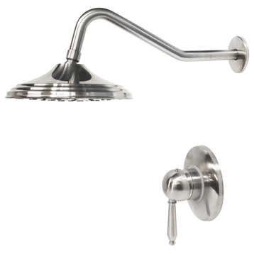 DISK Bath Shower Set with Rough-in Valve, Round Tiered Shower Head, Arm, Handle, Brushed Nickel