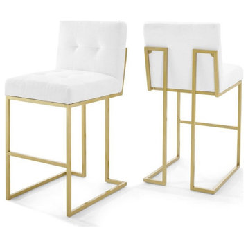 Hawthorne Collections 27" Contemporary Fabric Bar Stool in White/Gold (Set of 2)