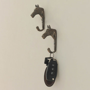 Novica Handmade Regal Horse Brass Wall Hooks, Pair