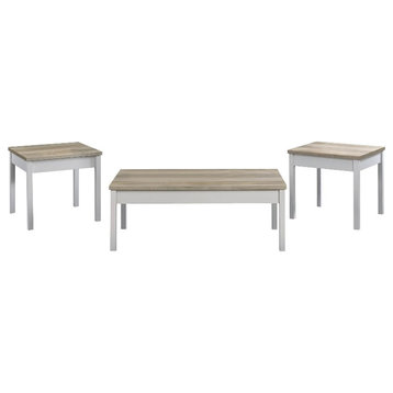 Pemberly Row 3-piece Coastal Wood Coffee Table Set Pine and White