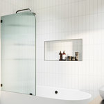 Glass Warehouse - Bathtub Fixed Panel, Fluted Radius, Left Hand, Matte Black - The Aurora, our elegant, fluted glass, fixed bathtub shower panel, diffuses the light in your bathroom while adding an element of privacy. Each frameless 3/8 in. tempered glass panel comes in a standard 58.25 in. height and is treated with EnduroShield coating, which aids in repelling water and soap residue. In addition, our superior quality solid brass hardware is available in a variety of color finishes to suit any bathroom. With our extensive range of fixed frameless glass panel sizes, the Aurora shower enclosure by Glass Warehouse features a classic, curved aesthetic that adds a timeless quality and a touch of old-school glamour to your bathroom.