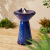 Cobalt Plant Pattern Pedestal Ceramic Fountain
